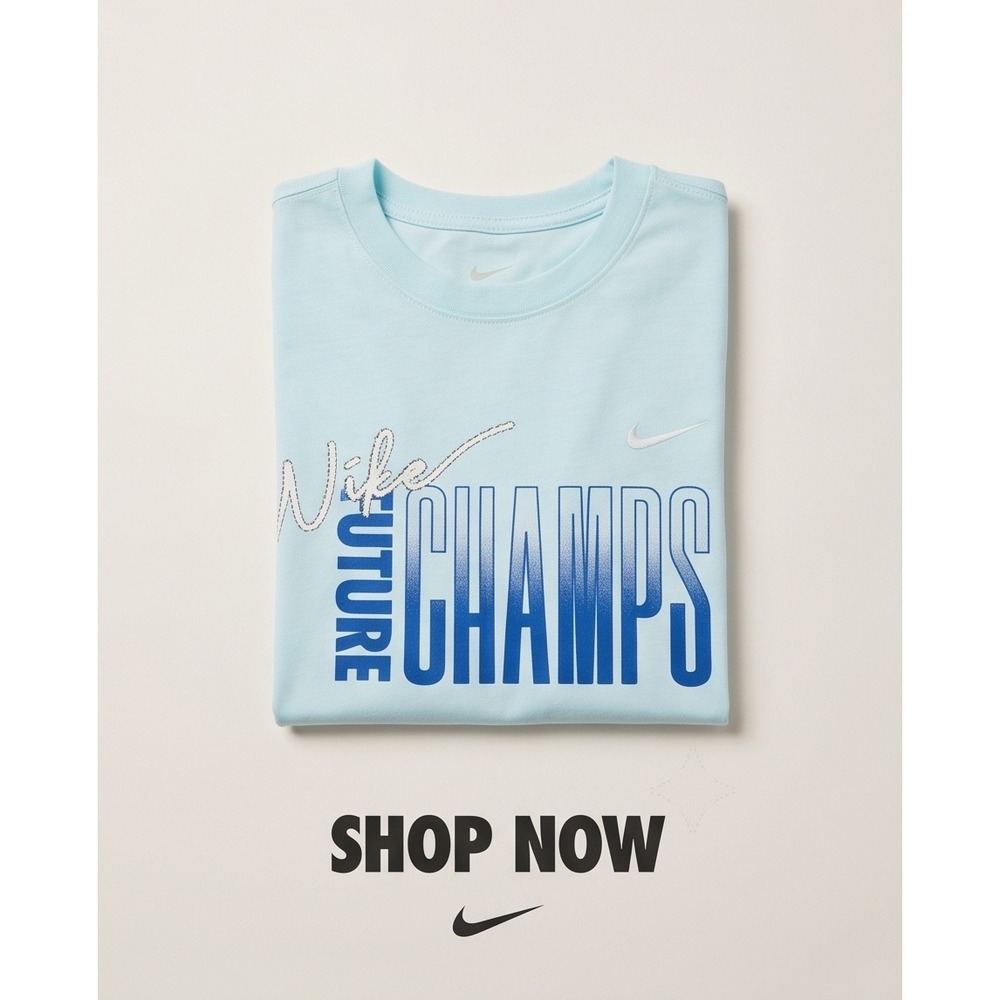 Nike Future Champs Light Blue Graphic T-Shirt Mens Short Sleeve Crewneck Tee - Picture 4 of 10